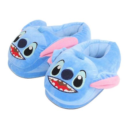 1 par vinterplysj tøfler Stitch tøfler flate tegneserie dyr varme tykk såle ensfarget hjem innendørs bomullssko