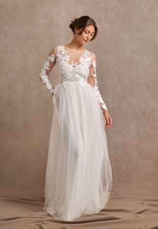 Bubbleroom Occasion-Floral Embroidered Tulle Wedding Gown-42