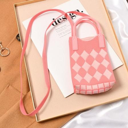 Kjede Skulder Crossbody Bag Dame Strikket Håndveske MØRK ROSA dark pink