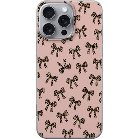 Apple iPhone 16 Pro Max Genomskinligt Skal Leopard båge rosetter mönster rosa bakgrund leopard print bågar söta mode flickaktig retro design möns