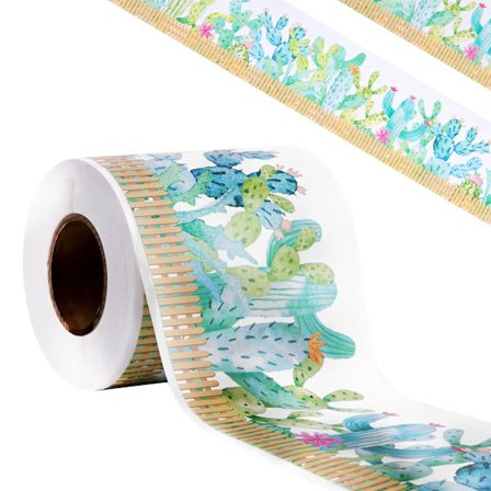 Akvarellkaktus-bulletinboard-kanter, 20 m/66 fot kantlister, bulletinboard-dekorasjoner for hjemmekontor, klasserom og skole