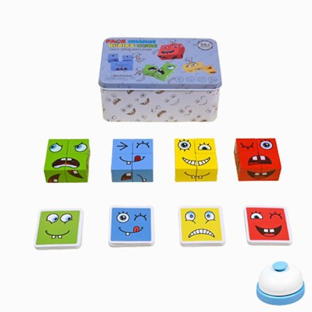 Sæt Træ Ansigtsskiftende Kuber Byggeklodser Spil Matchende Udtryk Puslespil Legetøj