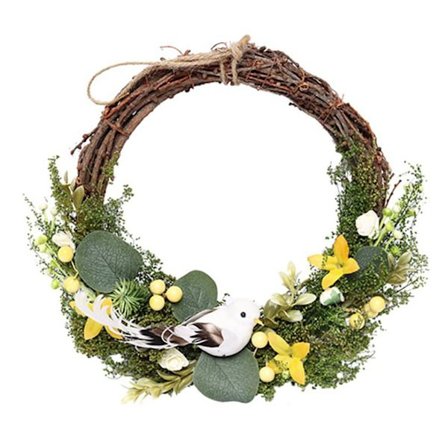 Fuglekrans Vedhæng Kunstig Påskefugl Krans Forårsdekoration til Hoveddør Væg Rustik Festival Festartikler