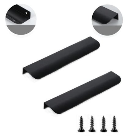 Innfelt skaphåndtak i aluminium, skuffehåndtak for kjøkken og garderobe, 2-pakning