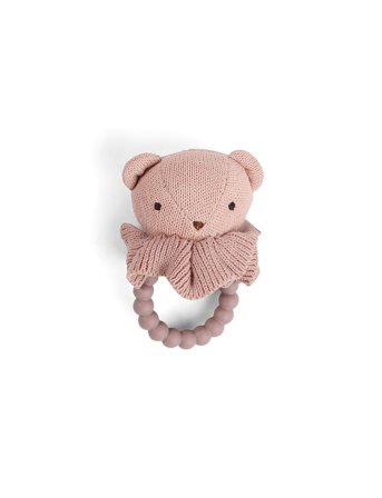 SMALLSTUFF Rattle Bear Face On Silicone Ring Soft rose, Børn & Forældre, Legetøj, Bideringe