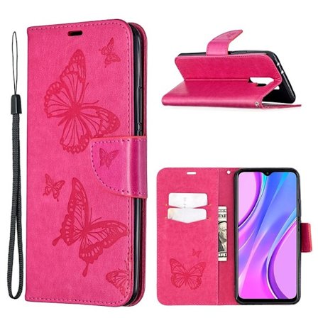 Butterfly läder Xiaomi Redmi 9 fodral - Rosa