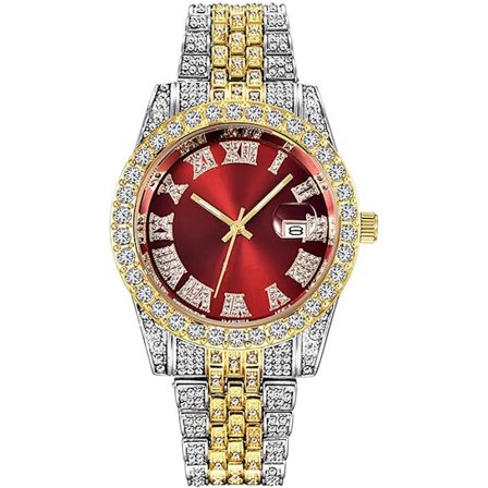 Herrar Diamant Klocka Mode Kristall Rhinestone Kvarts Analog Klocka Iced-Out Armband Armbandsur