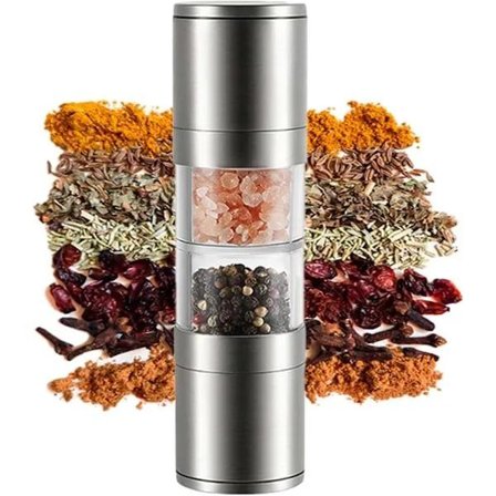 Professionel 2-i-1 salt- og peberkværn i rustfrit stål, arbejdsbesparende saltkværn, manuel saltkværn, genopfyldelig krydderi