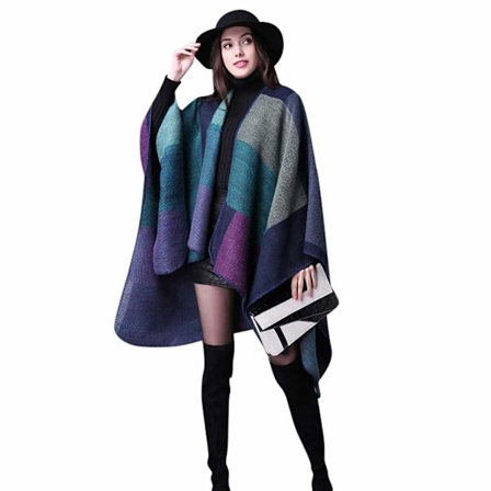 Kvinners Poncho Cape Oversized Vinter XXL Kvinners Skjerf Lang Høy Kvalitet Reversibel Cape Poncho Patchwork Design Teppe Stoff Skjerf Sjal Cape