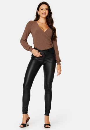 Happy Holly Simona rib wrap top Brown Klær