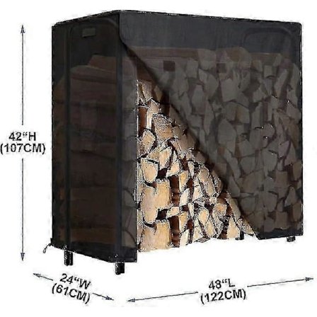 4ft Vedstativ med Deksel Combosett Vanntett Utendørs Vedholder, Peis Heavy Duty Stabler for Patio Vedlagring Stål Rørformet Vedhaug