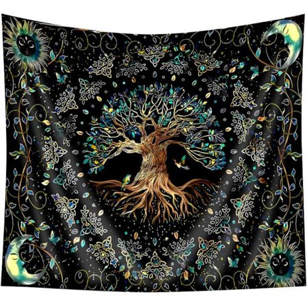 Kuuvaiheen elämänpuun seinävaate, luonto, kukka, kasvi, perhonen