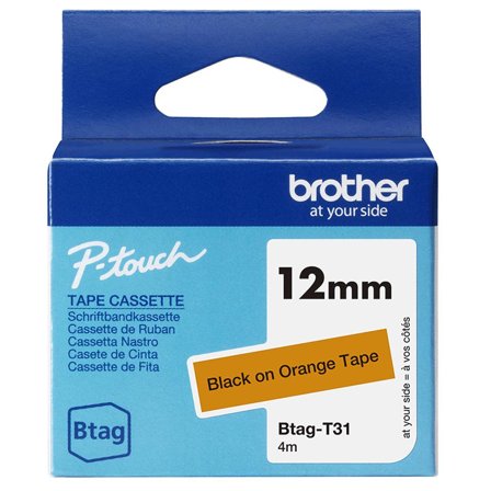 Brother BTAGT31 12MM BLACK ON ORANGE TAPE