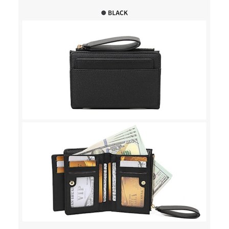 Stor møntpung til kvinder, simpel kortholder med lynlås, sort