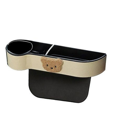 Auton istuimen rako-organisaattori Söpö sarjakuva karhu Käytännöllinen kestävä monitoiminen auton rako säilytyslaatikko auton pääkuljettajalle beige