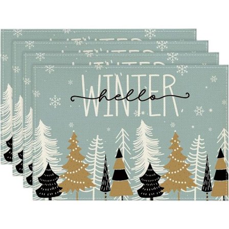 4 st Bordsduk Nordisk Jul Linne Mattor Måltidsmatta Tecknad Tryck Isolermatta Bordsmatta