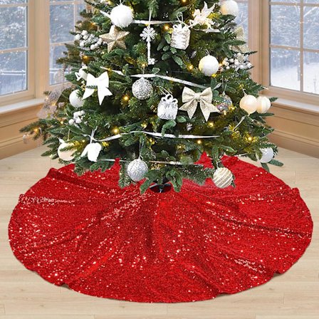 48 Tums Röd Julgransskjort Glittrande Julgransskjort Stor Sekvens Julgran Matta Matta för Julgran Dekoration