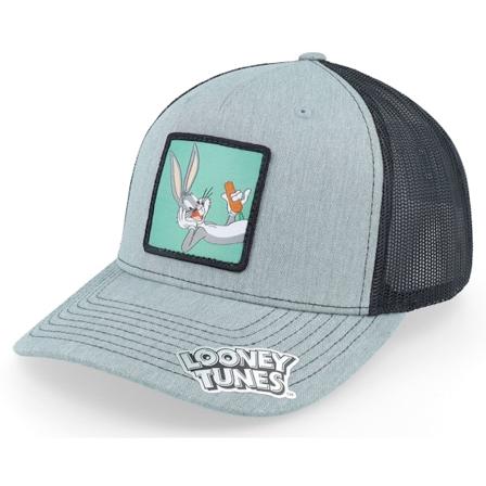 Looney Tunes - Bugs Bunny With Carrot Heather Grey/Black Trucker Trucker Grey Cap - @ Hatstore