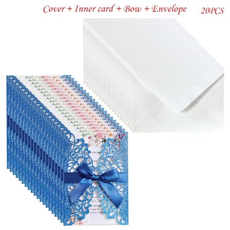 20 st Glitter Ihåliga Inbjudningskort med Kuvert och Band för Bröllopsinbjudan