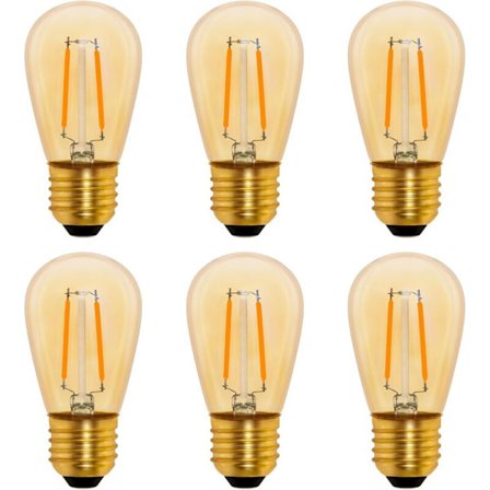 6-pak S14 Filament LED-pærer E27 Vintage Amber 1W (10W svarende til), Varm Hvid 2200K, Ikke-dæmpbar, AC 220V