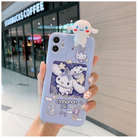 Sanrio Cinnamoroll 3D-etui for iPhone 14 13 12 11 Pro Max X Xr Xs 7 8 Plus Søt hundeløkkeklips Tegneseriedeksel Lanyard INGEN speil og tau