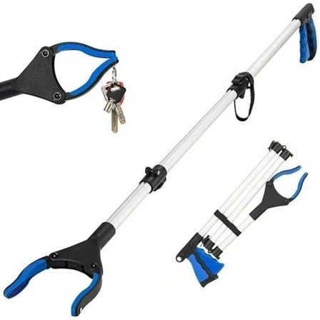 Gripeverktøy, 109 cm Ekstra Lang Sammenleggbar Plukkeopp Verktøy med 360° Roterende Kjeve & Magnet, Lett Mobilitetshjelpemiddel for Seniorer