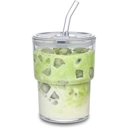 13oz Glas Tumbler med Sugerør og Forseglet Låg, Genanvendelige Iced Coffee Kopper, Tykvægget Glas Kaffe Drikke Glas Kopper