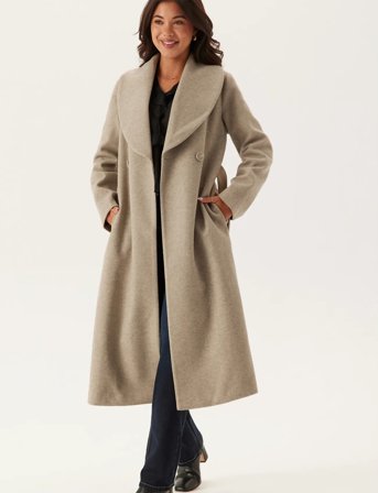 Bubbleroom Shawl Collar Coat - Beige - M x 124