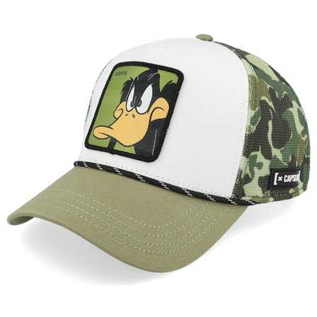 Capslab - Blanc trucker Casquette - Looney Tunes Daffy Duck Camouflage/White/Green A-Frame trucker @ Hatstore