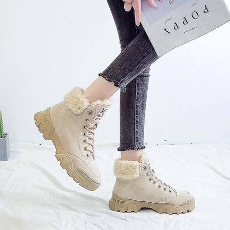 Dam varm päls Casual tjock sula snörning vinterskor Beige 5.5