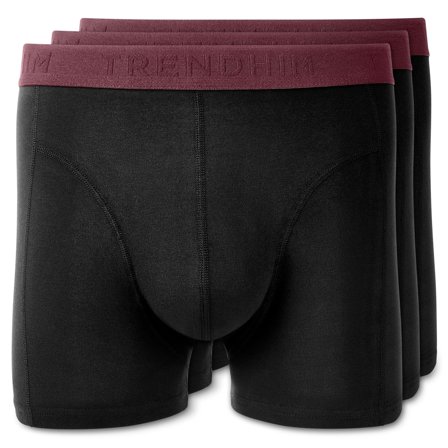 FlexFeel | 3-Pack Black Cotton Boxer Briefs with Dark Crimson Waistband for Men - Boxers