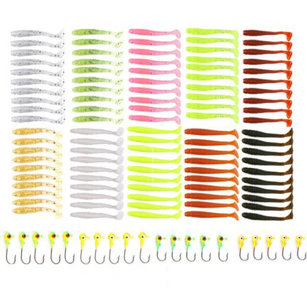 120 St Mjuka Fiskedrag Och Krokar Set Plast Grub Worm