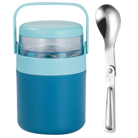 Isolert matboks 2 i 1, isolert matbeholder, suppekopp i rustfritt stål med snackbeholder og skje for skole og kontor