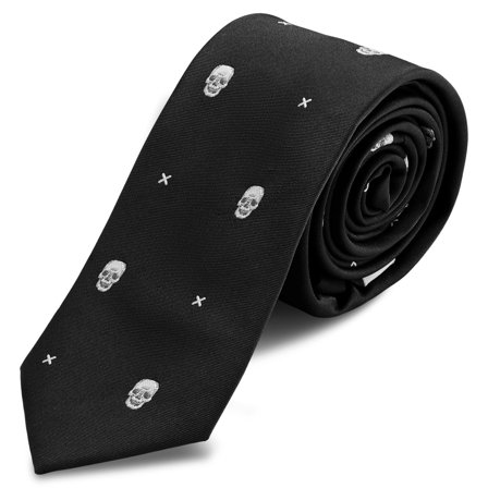 Black Skinny Tie with Skulls for Men - Skinny ties