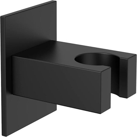 Svart dusjhodeholder i messing, veggmontert, firkantet