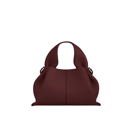 Stor Molnväska i Litchiläder Fransk Textur Axelväska Vinröd