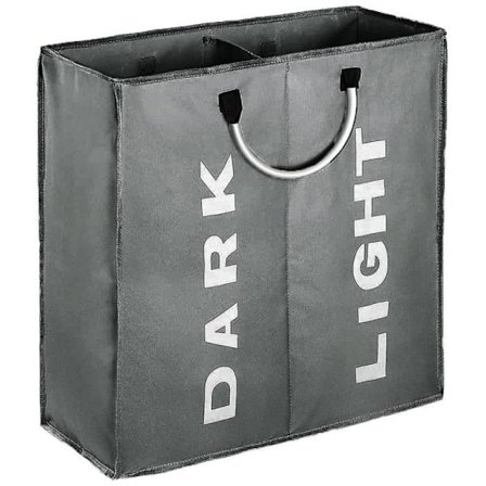 Dobbel vaskekurv med lokk og avtakbare vaskeposer Lys grå M Lys grå