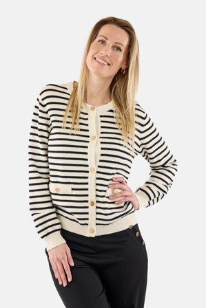 BRANDTEX - Strik Cardigan - Sort / Råhvid - Stribet