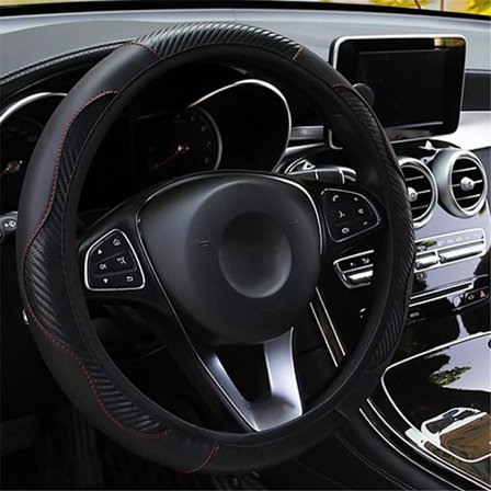 Sort Ratbetræk til Bil, Elastisk Kulfiberlæder, Skridsikkert, Åndbart, Uden Indvendig Ring, Universal Størrelse 37-39cm