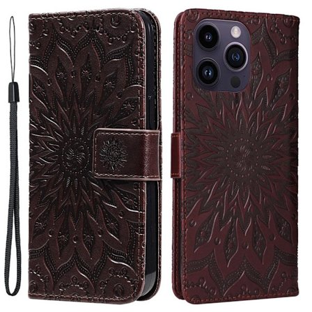 SKALO iPhone 15 Pro Max Mandala Plånboksfodral - Brun