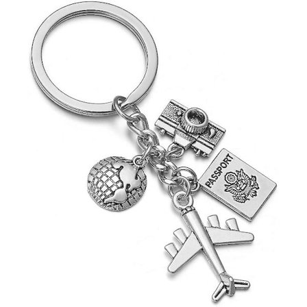 Unik legering nyckelring silver nyckelring med flygplan passkamera jord charm