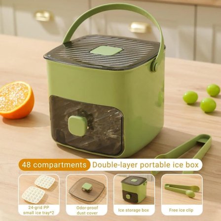 Ismaskine Isform med Bakke og Opbevaringsboks, 48 Genanvendelige Isbiter til Drikkevarer og Kaffe, Perfekt til Hjemmet_TF_TF