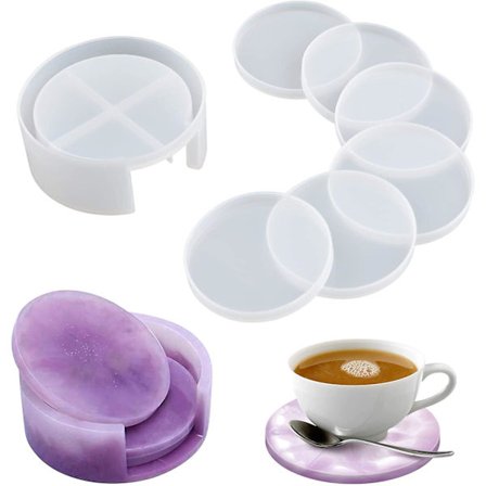 6 stk. Brikke Resin Former, Rund Epoxy Støpe Resin Form med Brikkeoppbevaring