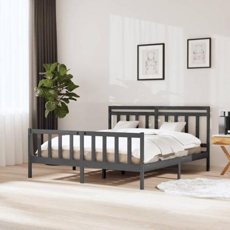 Vidaxl Sängram Grå Massivt Trä 180x200 Cm Grå