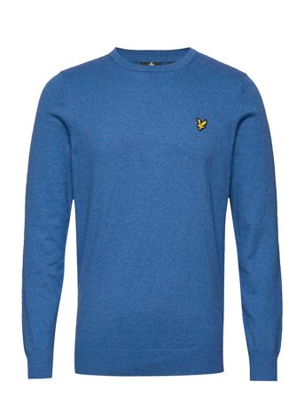 Cotton Merino Crew Jumper Strikkegenser M. Rund Krage Blå Lyle & Scott