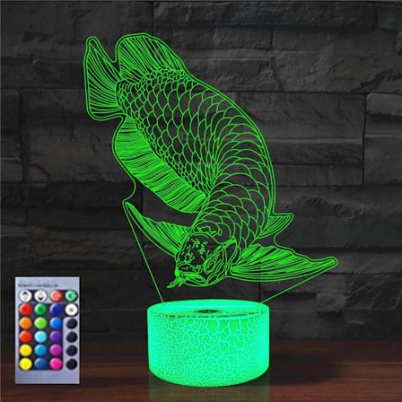 WJ 3D Fiskeri Fisk Natlys Lampe Illusion Natlys 16 Farve Skiftende Bord Dekoration Lamper Gave Akryl Flad ABS Base USB Kabel Legetøj