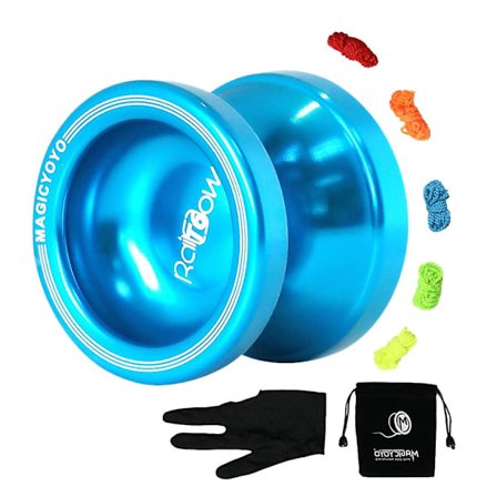 T6 Uresponsiv Yo-yo Metall Skinnende Finish Yoyo Ball Splash Med Pose 5 Yo-yo Strenger, blå.pa