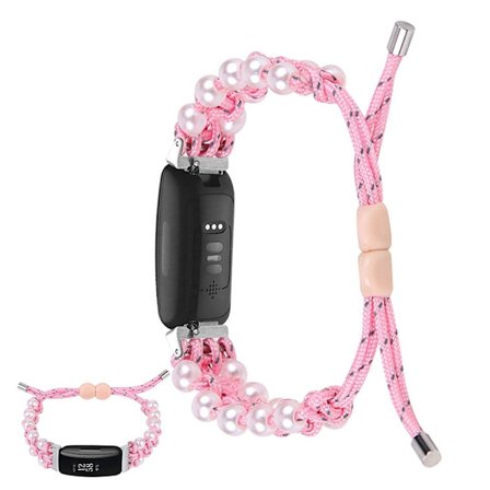 Fitbit Inspire 2 klockarmband i nylon med pärldekoration - Rosa