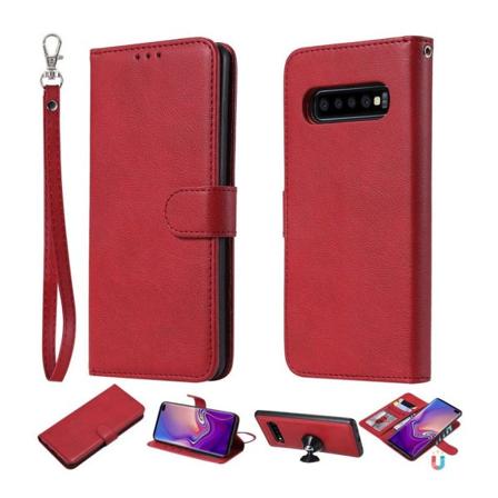 Samsung Galaxy S10 Plus plånboksfodral i läder med löstagbar rem - röd Röd