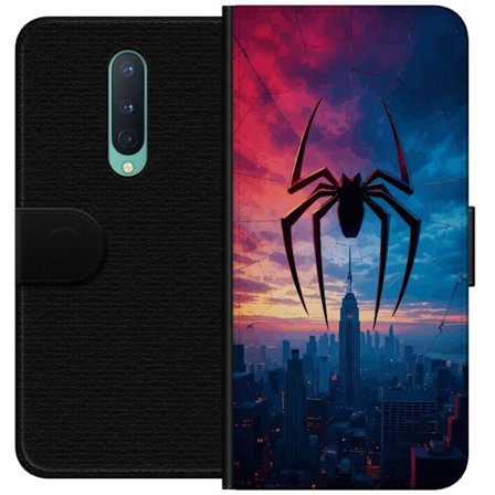 Yhteensopiva Lompakkokotelo OnePlus OnePlus 8 Tyylikäs hämähäkki kaupungin horisontin yläpuolella dramaattisessa auringonlaskussa, graafinen fant